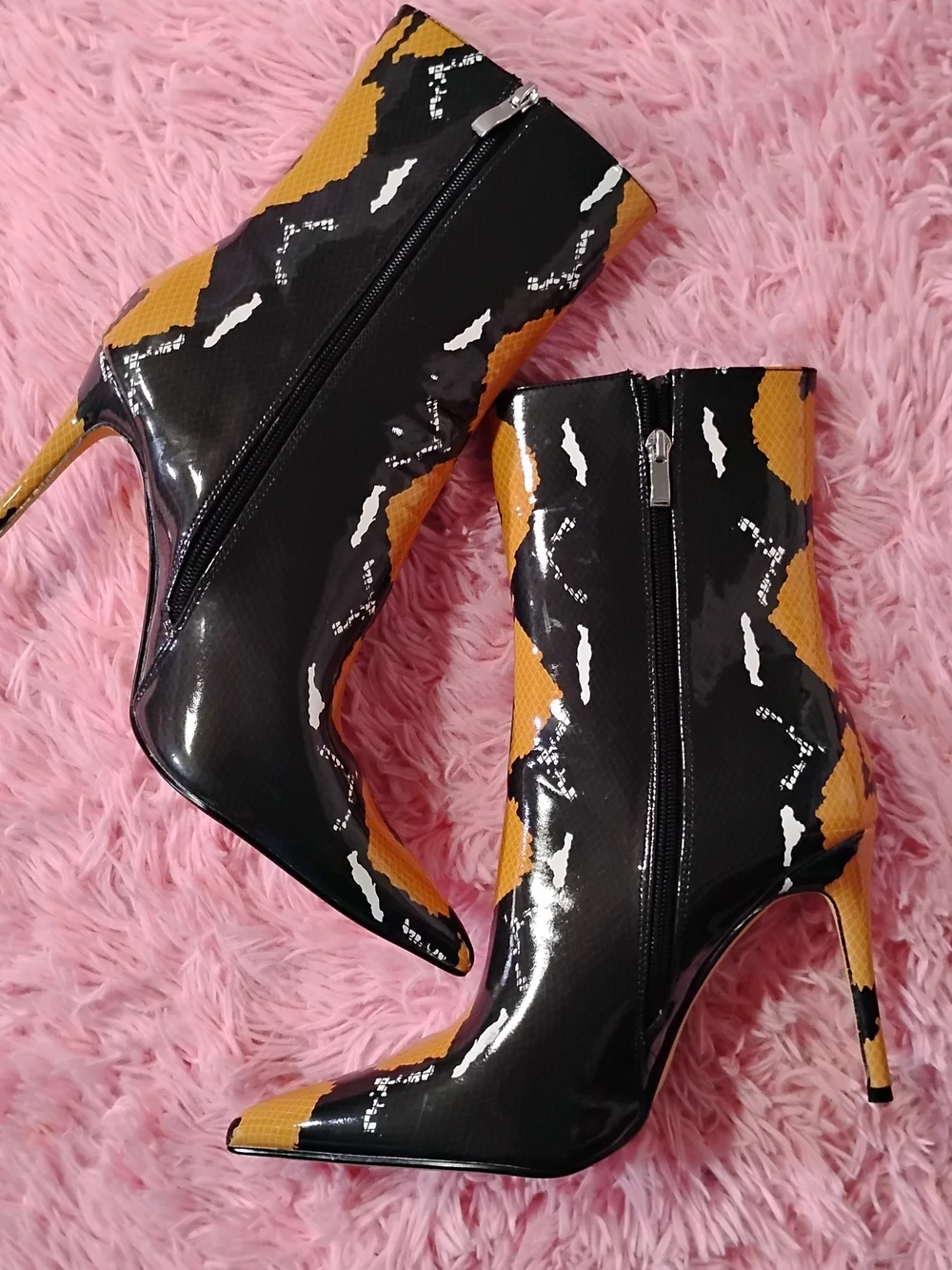 Ego Patent Snake Print Stiletto Ankle Boots Women's Size 8 – New